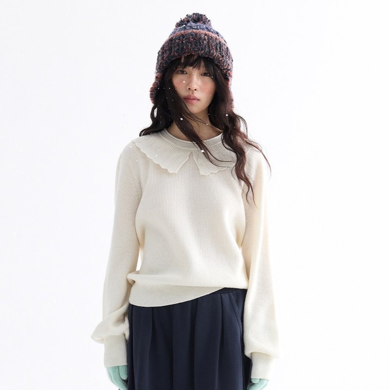 娃娃領泡泡袖毛衣|針織衫|三色|冬款|Sora-2005 - 女毛衣/針織衫 - 羊毛 多色