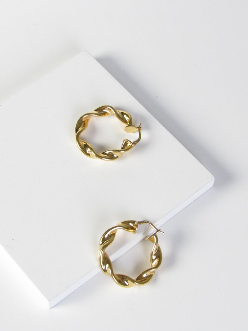 Vintage 18K Gold Vermeil Hoop Earrings - 耳環/耳夾/耳骨夾 - 貴金屬 金色