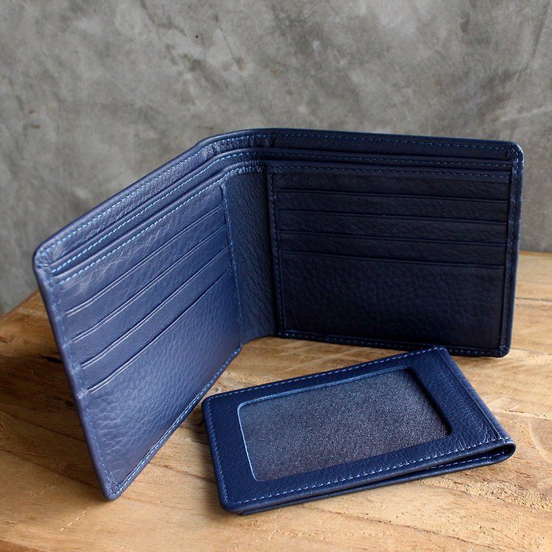 Leather Wallet - Bifold Plus - Blue (Genuine Cow Leather) / Small Wallet - 長短皮夾/錢包 - 真皮 藍色