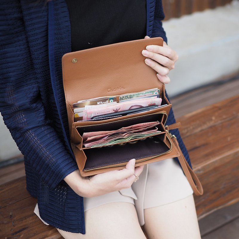 EVE (Caramel) : Long wallet, Caramel brown wallet, leather wallet - 長短皮夾/錢包 - 真皮 咖啡色