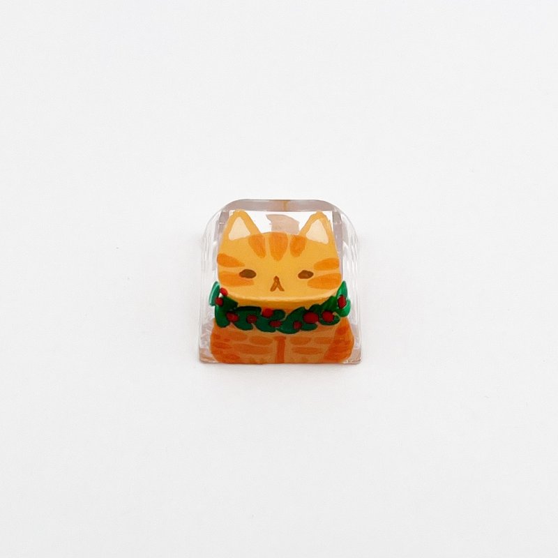 XDA Keycap orange cat with red berry wreath xmas (clear) - 電腦配件 - 塑膠 透明