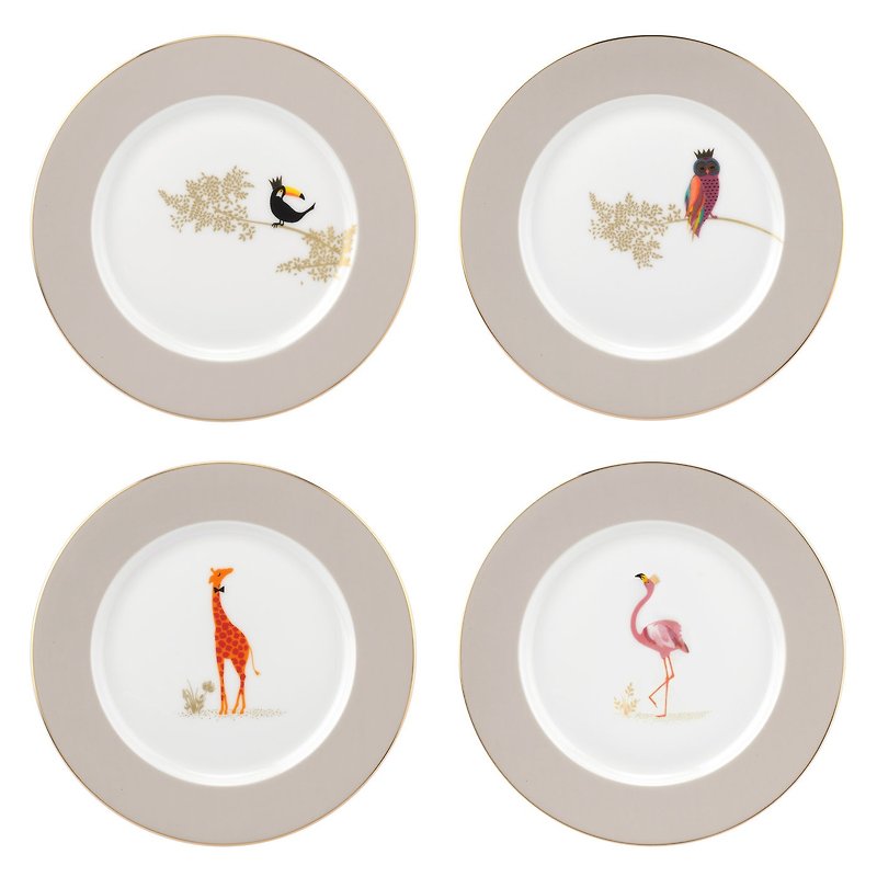 Sara Miller London For Portmeirion Piccadilly Collection Cake Plates Set of 4 - Plates & Trays - Porcelain White