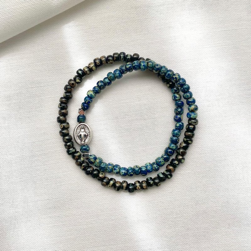 Meditation | Double Circle | Antique Bead Bracelet - Bracelets - Plastic Blue