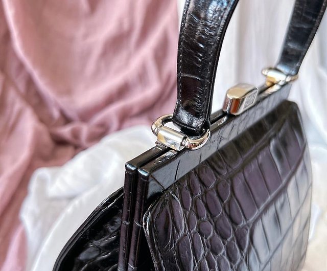 Christian Dior Vintage Black Croco Leather Clutch / Shoulder Bag