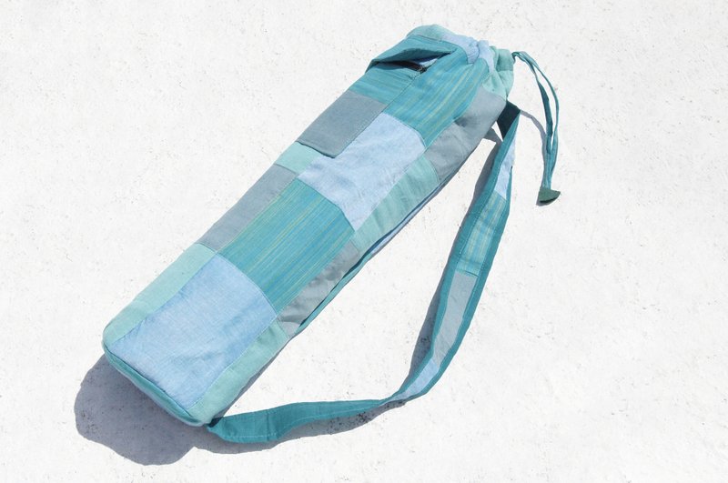 Yoga bag / yoga bag / weaving bag / hand weaving bag - blue green sky patch yoga bag - กระเป๋าแมสเซนเจอร์ - ผ้าฝ้าย/ผ้าลินิน สีน้ำเงิน