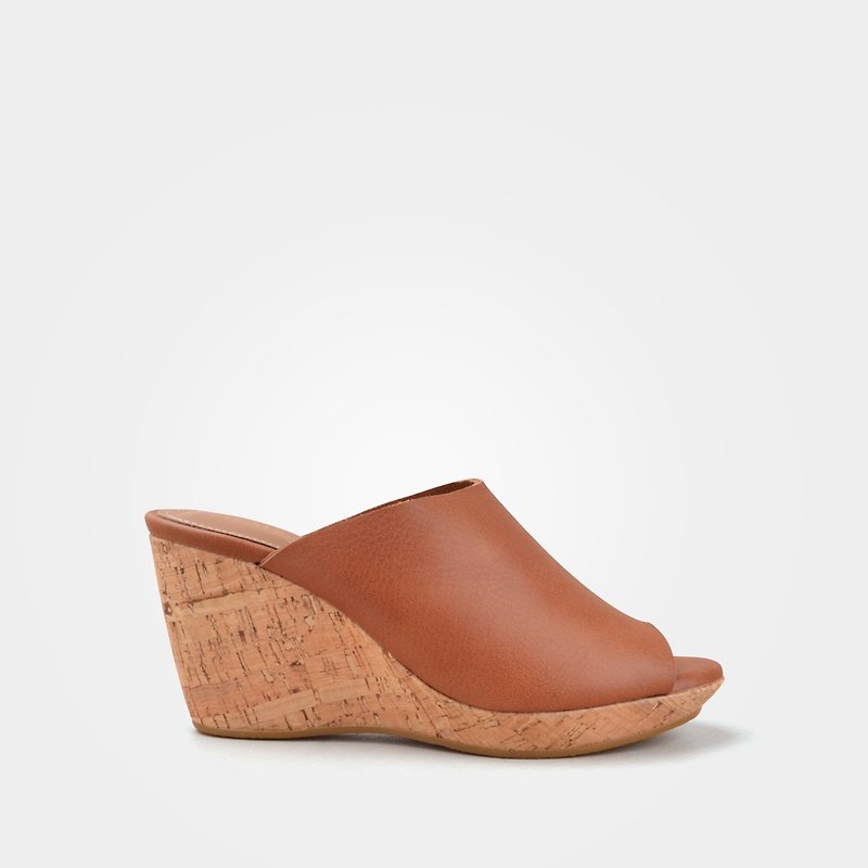 3001 Honey Brown Coffee Handmade Wedge Sandals - Sandals - Genuine Leather 