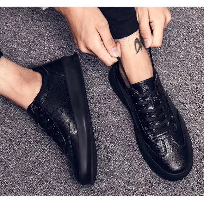 Fashion platform shoes - black (large size shoes + boyfriend couple shoes) - รองเท้าลำลองผู้ชาย - หนังแท้ สีดำ
