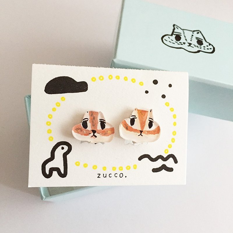【Resale】 Chipmunk face earrings - Earrings & Clip-ons - Plastic Brown