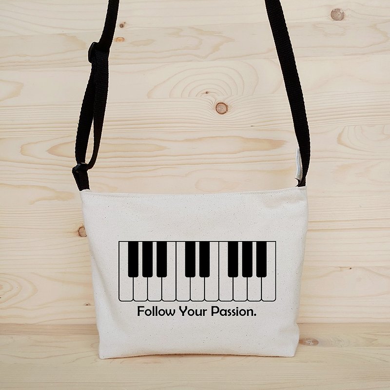 Love music _ piano shoulder bag - กระเป๋าแมสเซนเจอร์ - ผ้าฝ้าย/ผ้าลินิน สีดำ