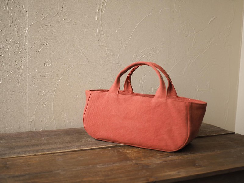 Round tote with lid Yokonaka (brick) - Handbags & Totes - Cotton & Hemp Orange