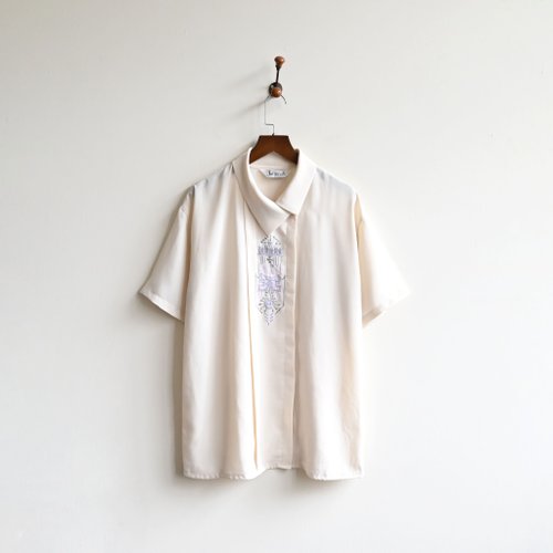 蛋植物古著Eggplant Vintage 【蛋植物古著】日晷圖騰刺繡短袖古著襯衫
