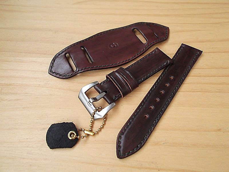 Hand dyed watch strap handmade leather goods - Watchbands - Genuine Leather Brown