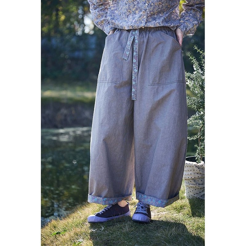 水泥灰百搭蘿卜褲 - 女長褲 - 棉．麻 