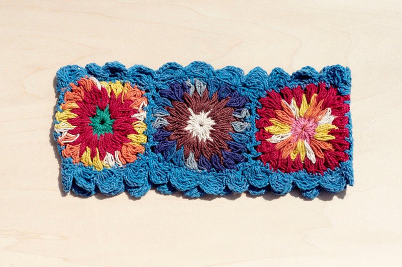 Valentine hand woven cotton hair band / braid colorful hair bands - blue colorful flowers (a handmade limited edition) - Hair Accessories - Cotton & Hemp Multicolor