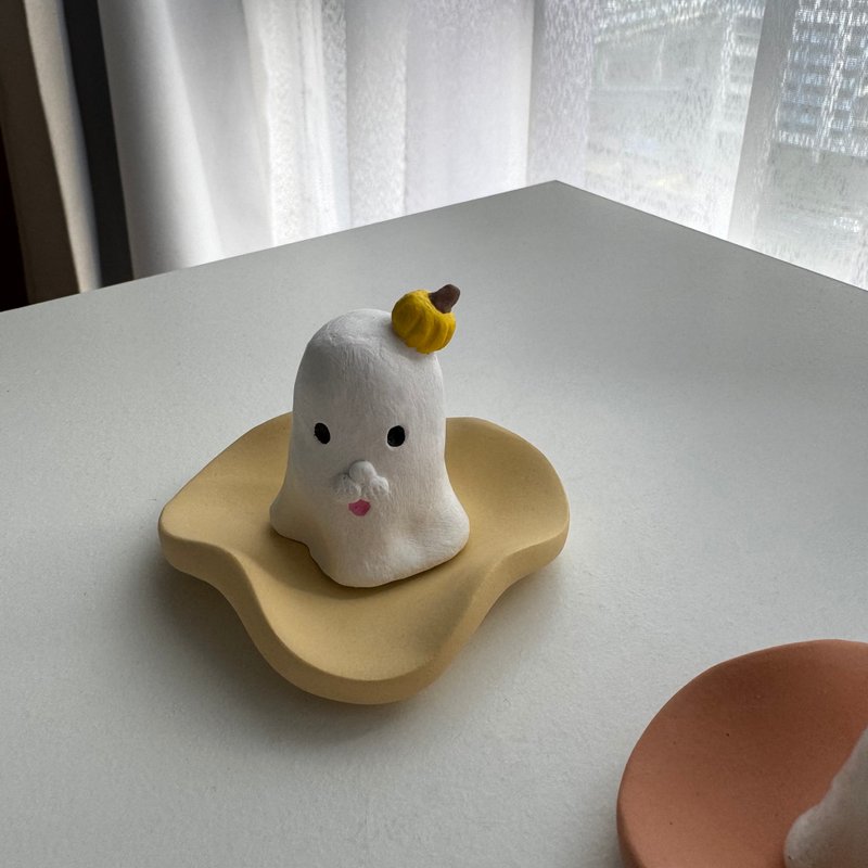 【如是手作】水泥擴香石-幽靈南瓜海豹及迷你飾品盤組/萬聖節 - 香氛/精油/擴香 - 水泥 橘色