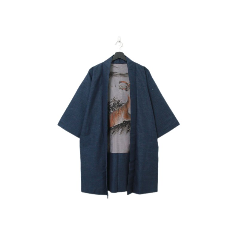 Back to Green-日本男款羽織 岩石竹林 老虎M-12/vintage kimono - 男夾克/外套 - 絲．絹 