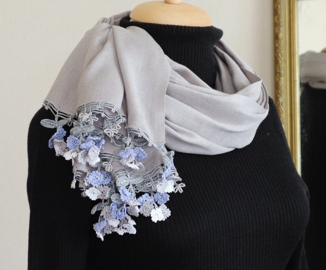 Turkish OYA Lace - Pashmina stole Charcoal Gray - Scarf Shawl outlet For Her Gift For Women Winter Scarf Women Fashion Accessories