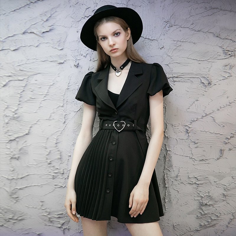 Punk College Suit Collar Belt Dress - Multicolor/Black Only/Last Piece - One Piece Dresses - Other Materials Black