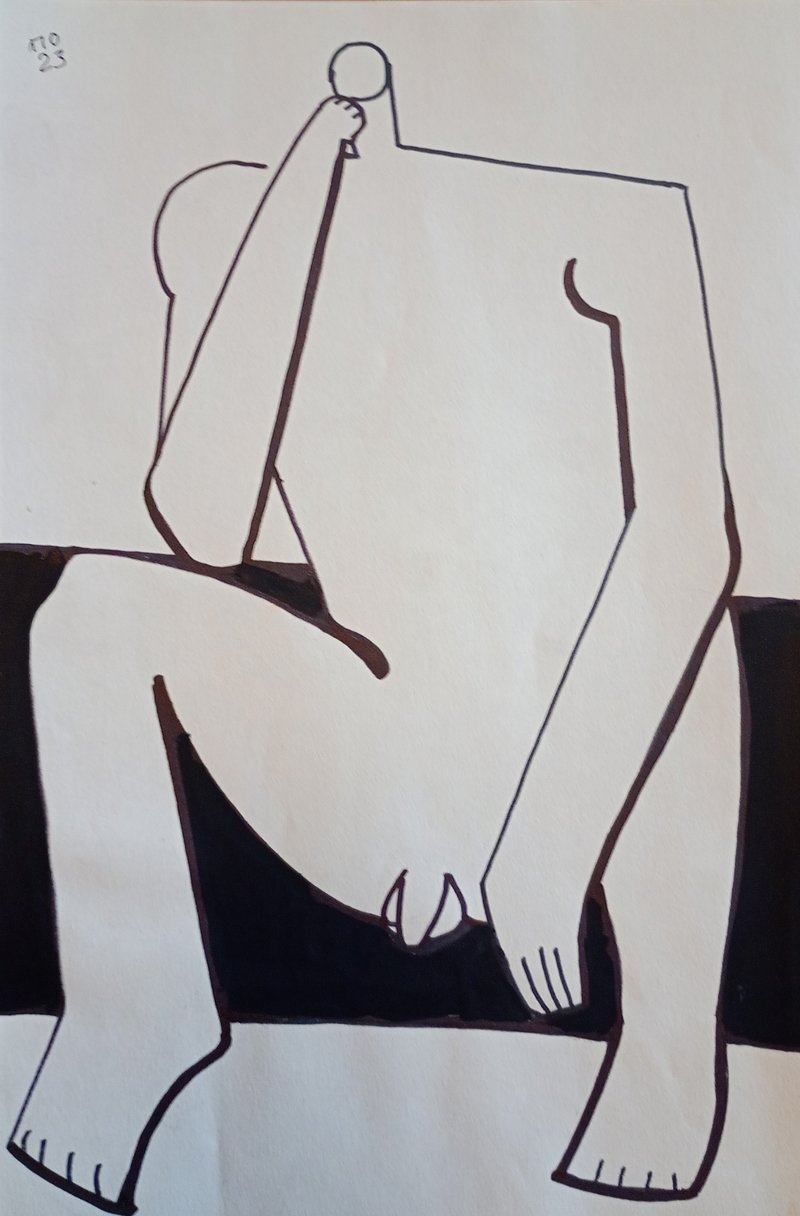 座る裸の男の絵 ロダン アートプリント | クラシック彫刻装飾 | - ポスター・絵 - 紙 ホワイト