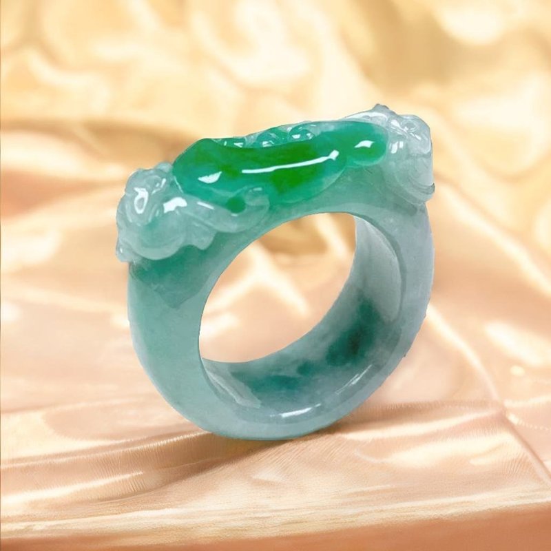 Bingpiaoyang Green Jadeite Ruyi Ring | International 18cm | Natural Burmese Jade A Grade Jadeite | Gift - General Rings - Jade Multicolor