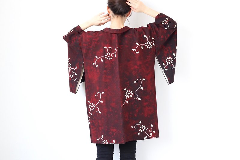 shibori floral kimono, haori women /4167 - Women's Casual & Functional Jackets - Silk Red