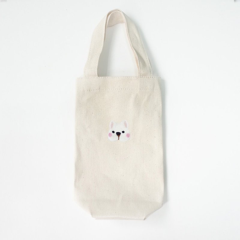 【Q-cute】Water bottle bag series-dog head/customized - Beverage Holders & Bags - Cotton & Hemp Multicolor