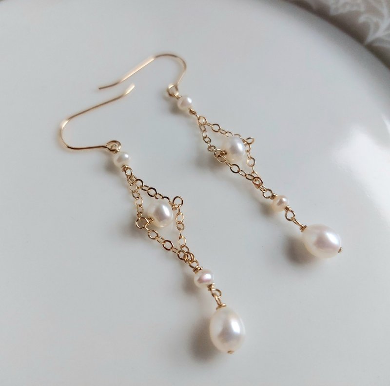 14kgf American gold-injected natural pearl earrings | Handmade custom bracelet necklace earrings accessories - ต่างหู - ไข่มุก 