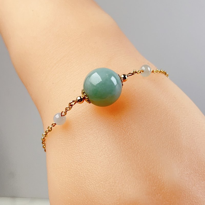 Light green jadeite ball bead design bracelet 14K gold filled | Natural Burmese jade A grade jadeite | Gift - Bracelets - Jade Green