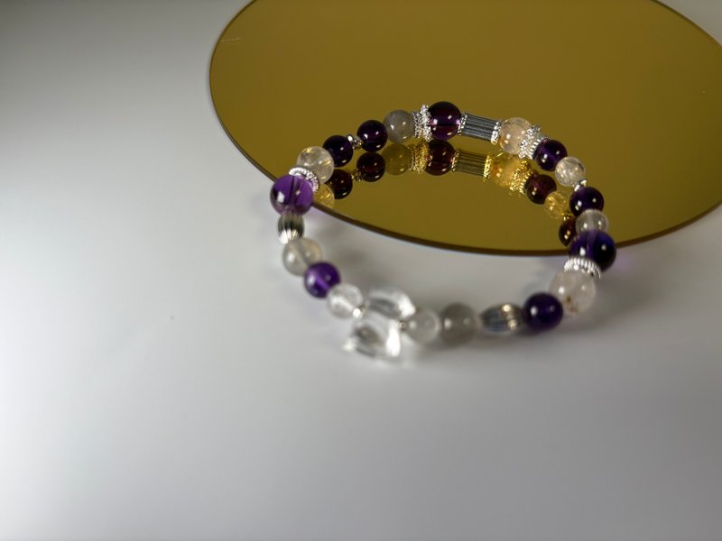 夜幽-白水晶+紫水晶+灰月光+閃靈 - 手鍊/手環 - 水晶 紫色