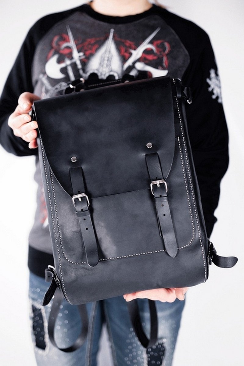 Genuine Leather Men Backpack Laptop Bag / Leather Computer Backpack for Men - 背包/後背包/書包 - 真皮 咖啡色