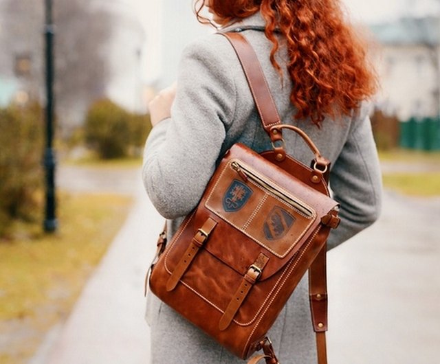 Leather computer shop backpack