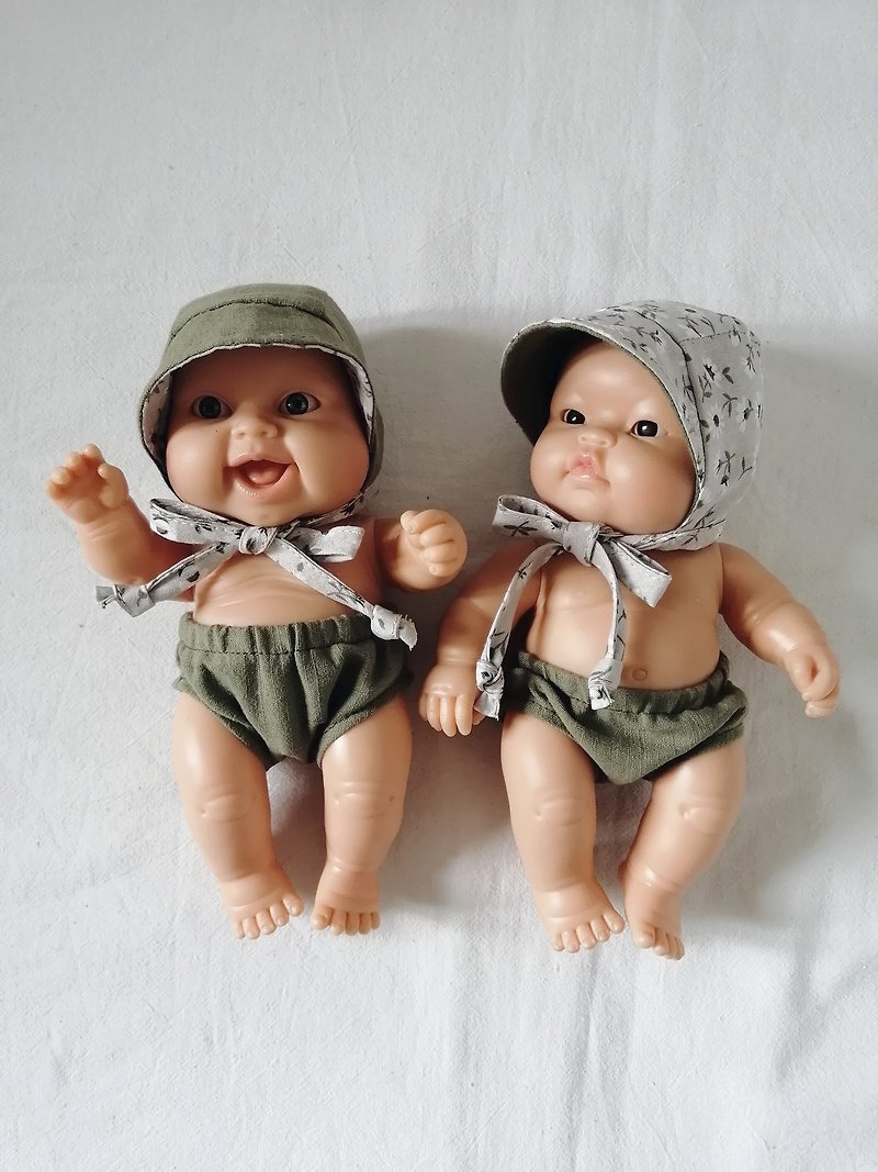 Brimmed bonnet and panties for Paola Reina Gordi and Miniland 22 cm (8 inch) - Kids' Toys - Cotton & Hemp Green
