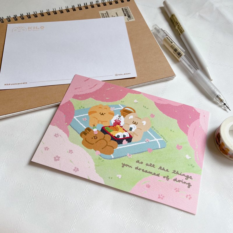 KILO illustration postcard | Expectations under the cherry blossoms - การ์ด/โปสการ์ด - กระดาษ สึชมพู