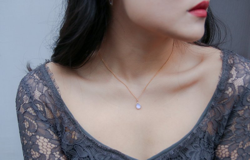 Bare skin micro mini cut Moonstone drop 14k gold necklace Note - Necklaces - Gemstone Gold