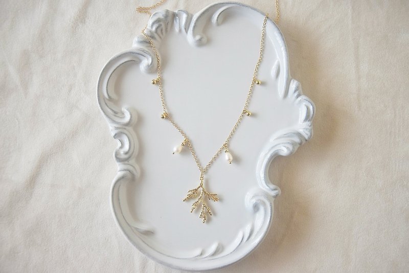 雪原之語 -14k鍍金項鍊 淡水珍珠 氣質 優雅 復古 樹枝 浪漫 華麗 - 項鍊 - 珍珠 