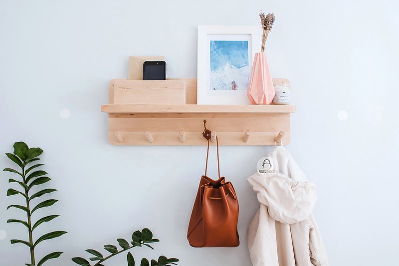 Wooden Wall Organizer With Shelf and Pegs Hooks for Hallway, Clothes Rack - 居家收納/收納盒/儲物盒 - 木頭 