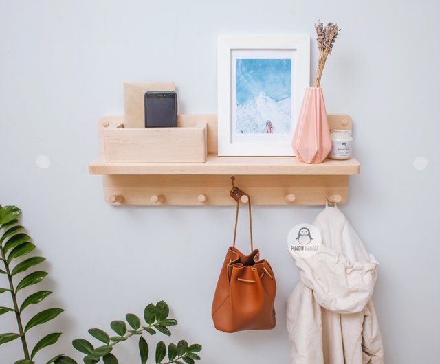 Wooden Wall Organizer With Shelf and Pegs Hooks for Hallway, Clothes Rack -  Shop Pinguwood Storage - Pinkoi