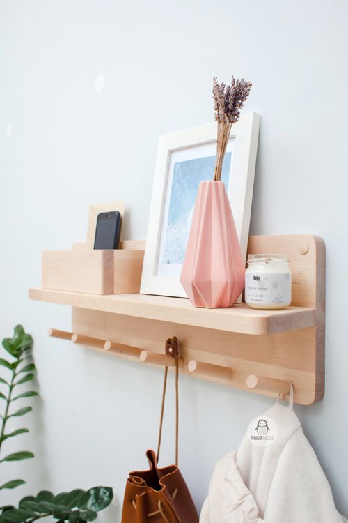 Wooden Wall Organizer With Shelf and Pegs Hooks for Hallway, Clothes Rack -  Shop Pinguwood Storage - Pinkoi