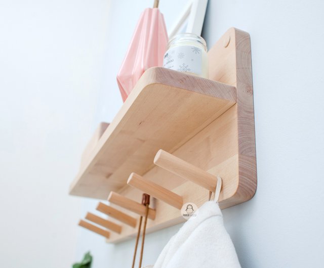 Wooden Wall Organizer With Shelf and Pegs Hooks for Hallway, Clothes Rack -  Shop Pinguwood Storage - Pinkoi