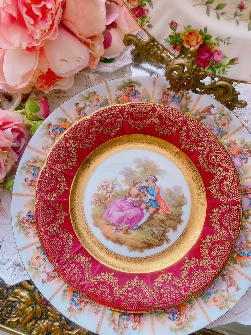 German bone china hand-painted 22k gold love medium size antique plate cake plate Valentine's Day gift A plate - อื่นๆ - เครื่องลายคราม 