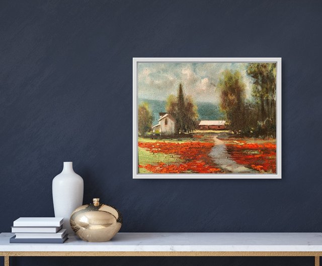トスカーナの絵画風景オリジナルアートキャンバスポピー絵画