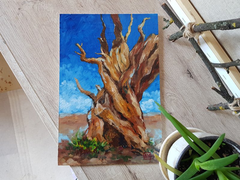 Original picture Dry wood artwork hand painted Oil painting on Cardboard - ตกแต่งผนัง - วัสดุอื่นๆ 