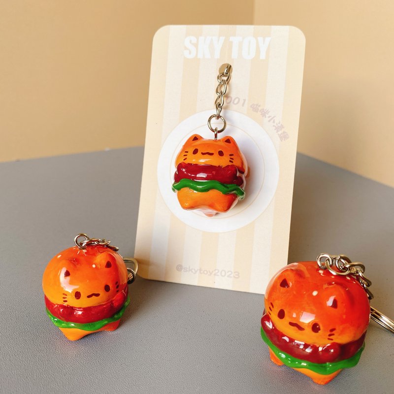 Cat hamburger mini doll charm resin doll handmade doll gift - Stuffed Dolls & Figurines - Resin Orange