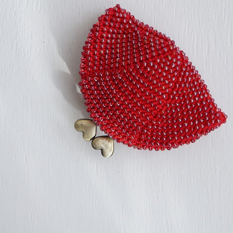 Ba-ba handmade Beads crochet pouch No.1600 - 零錢包/小錢包 - 其他材質 紅色