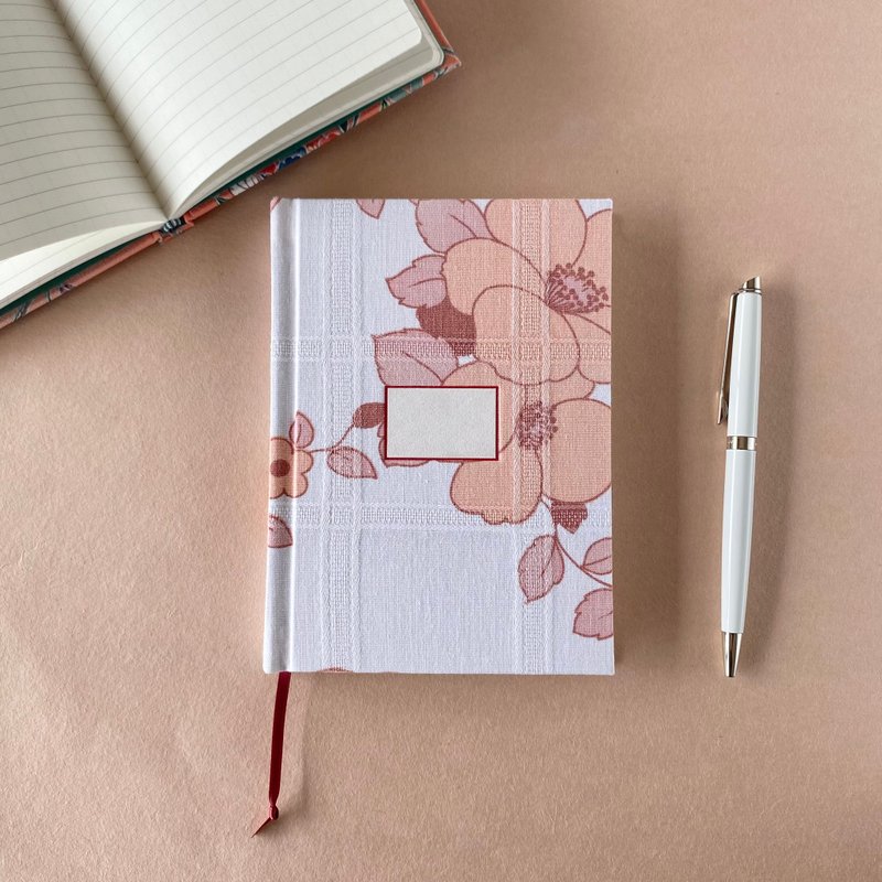 Square back notebook , German vintage fabric , A6 - Notebooks & Journals - Cotton & Hemp White