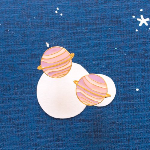 Little OH! 手工飾品 紫幻星球 耳環 耳夾 宇宙
