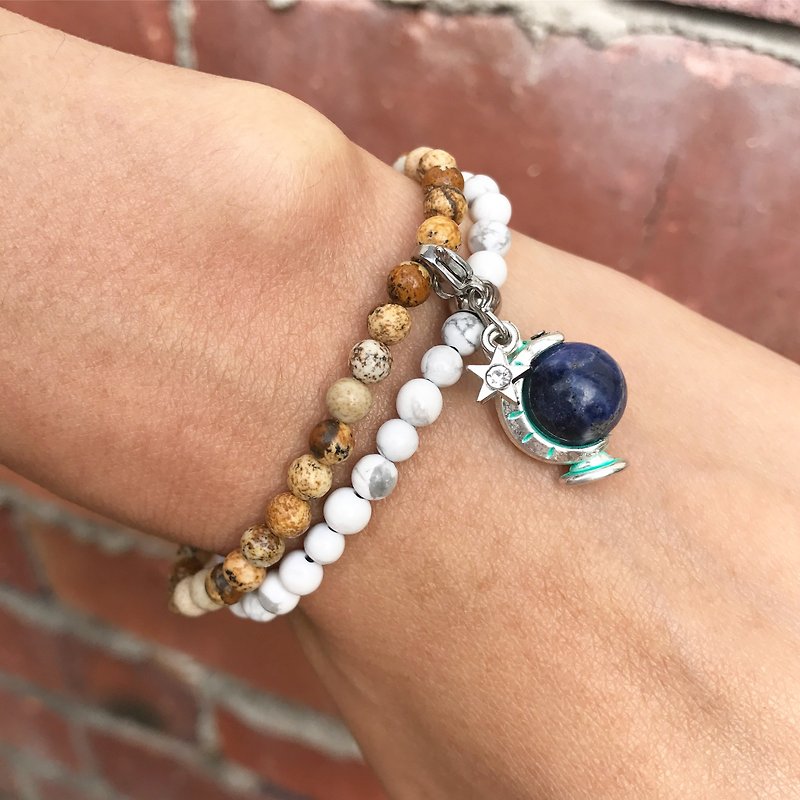 【Lost And Find】Natural gemstone agate Turquoise globe bracelet - Bracelets - Gemstone Blue