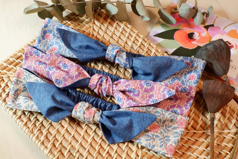 Adjustable elastic patchwork knotted headband の Nordic Tilda fabric girly atmosphere - Headbands - Cotton & Hemp Multicolor