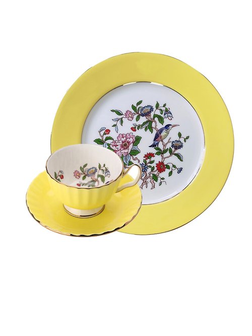 Belleek Taiwan 台灣總代理 英國Aynsley 雀鳥系列 組合優惠價 骨瓷奧本色釉杯盤組+餐盤