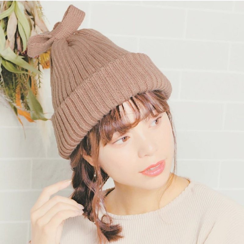 2in1 Ribbon Beanie Knitted Cap Warm Versatile Scarf Hat 14+ ICHIYONPLUS ckni0794 - Hats & Caps - Other Materials Pink